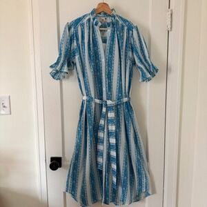 NWT Mille Jaipur Stripe Midi Shirt Dress with Tie and Smocked Puff shortsleeves